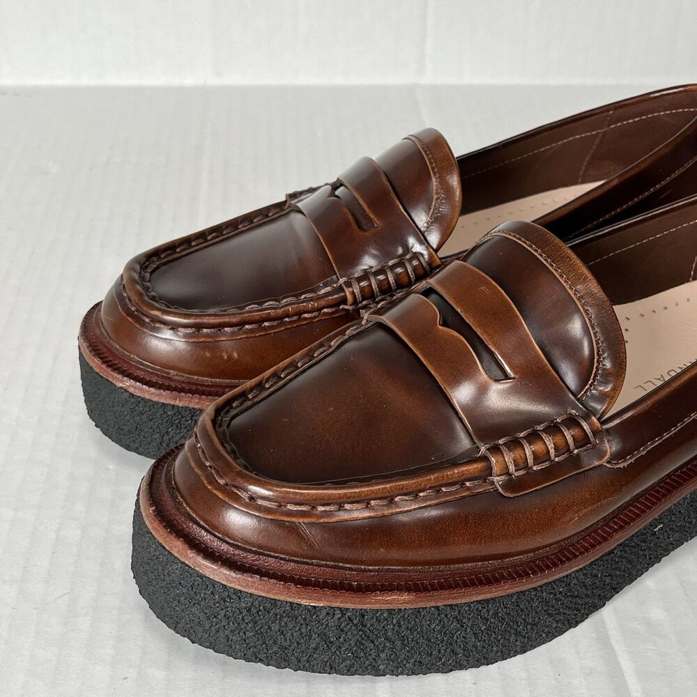Loeffler Randall Rikki Platform Penny Loafers Wedge Lugged Sole Oxfords Size 7 - Picture 14 of 16